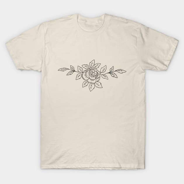 Rose tattoo Line art Design of Rose and Leaves T-Shirt by Squeeb Creative